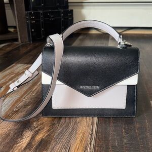 Michael Kors Black, White and Light GrayLeather Satchel